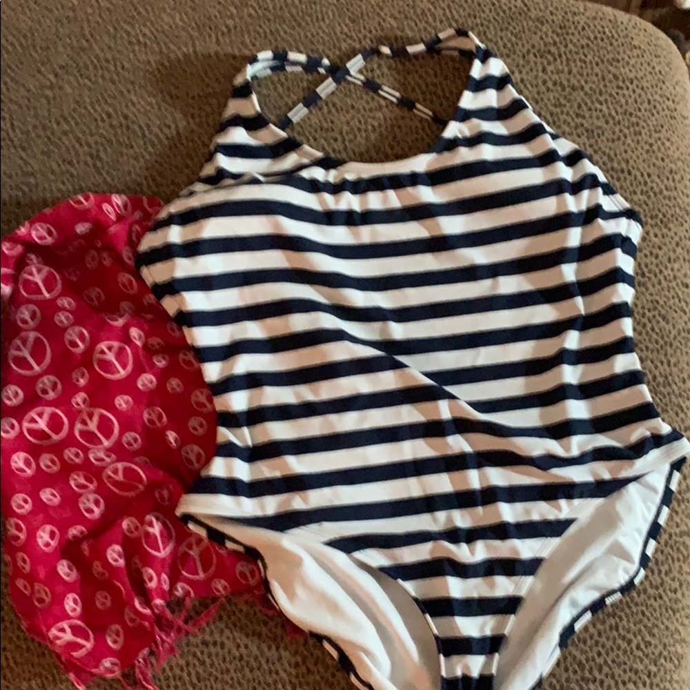 Navy and white swim suite
